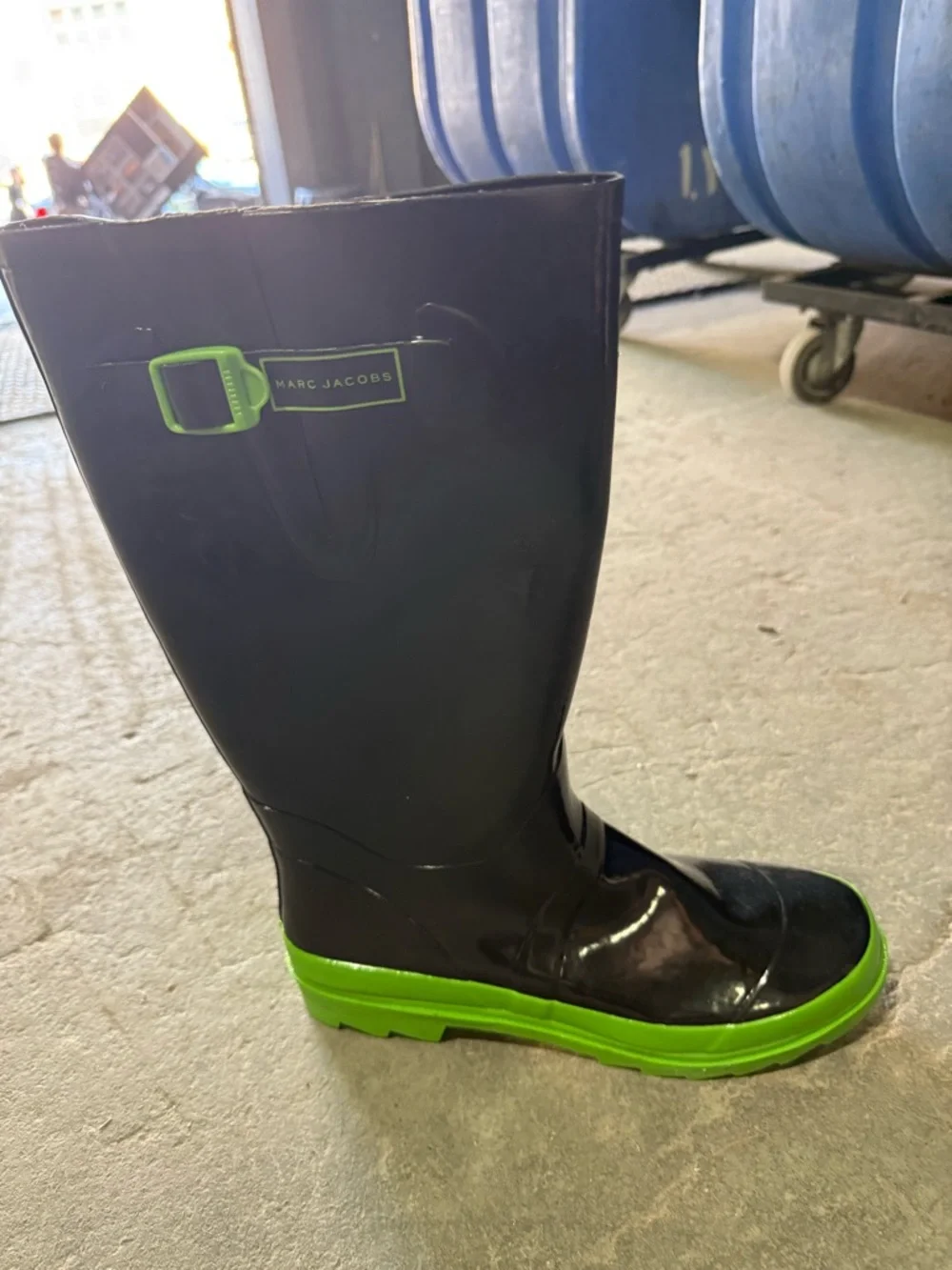 Marc Jacobs Black Rain Boots with Green Sole